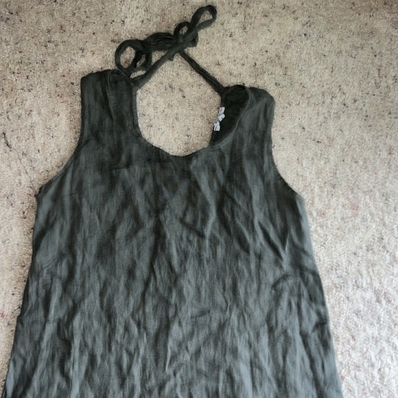 Rosemarine Made in Italy Green Gray Linen Midi Dress Sleeveless Lace Hem Size S - Picture 2 of 10
